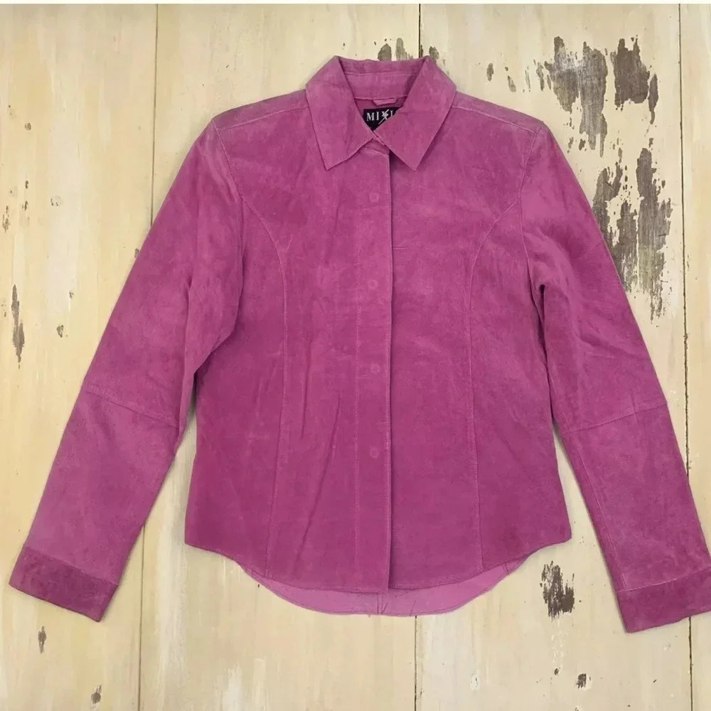 *Final Price* Mix It Suede Snap Shirt Jacket Hot Pink EUC Size 12